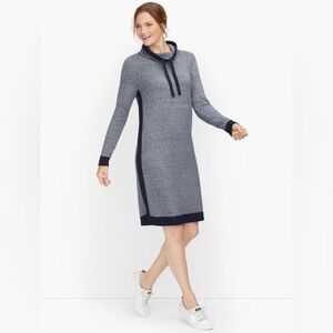 T by Talbots Marled Sweater Dress‎ cowl neck blue gray Medlum
